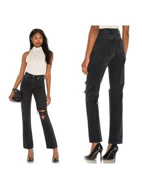 AGOLDE Lana Straight Jeans Black Grey Distressed
